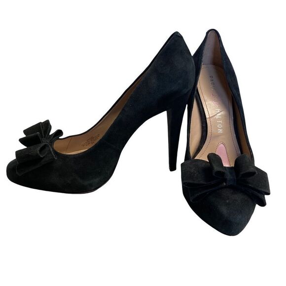 PARIS HILTON, Amelie Style, Black bow Suede, stiletto heels, Size 8M, - Picture 1 of 14